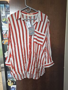 grand & greene Striped Button-Up Shirt in White, Red & Navy